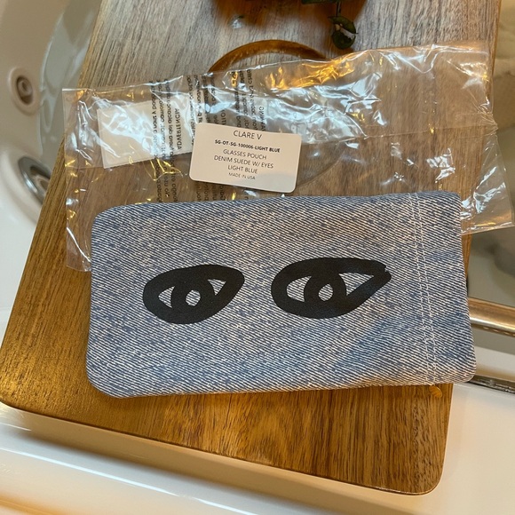 Clare V Blue Denim Eye Print sunglasses Pouch NWT - Picture 1 of 5